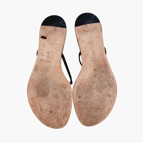 Gucci Interlocking GG Flat Thong Sandals Size 7 Brown Monogram Flip Flop Slide - Picture 10 of 12